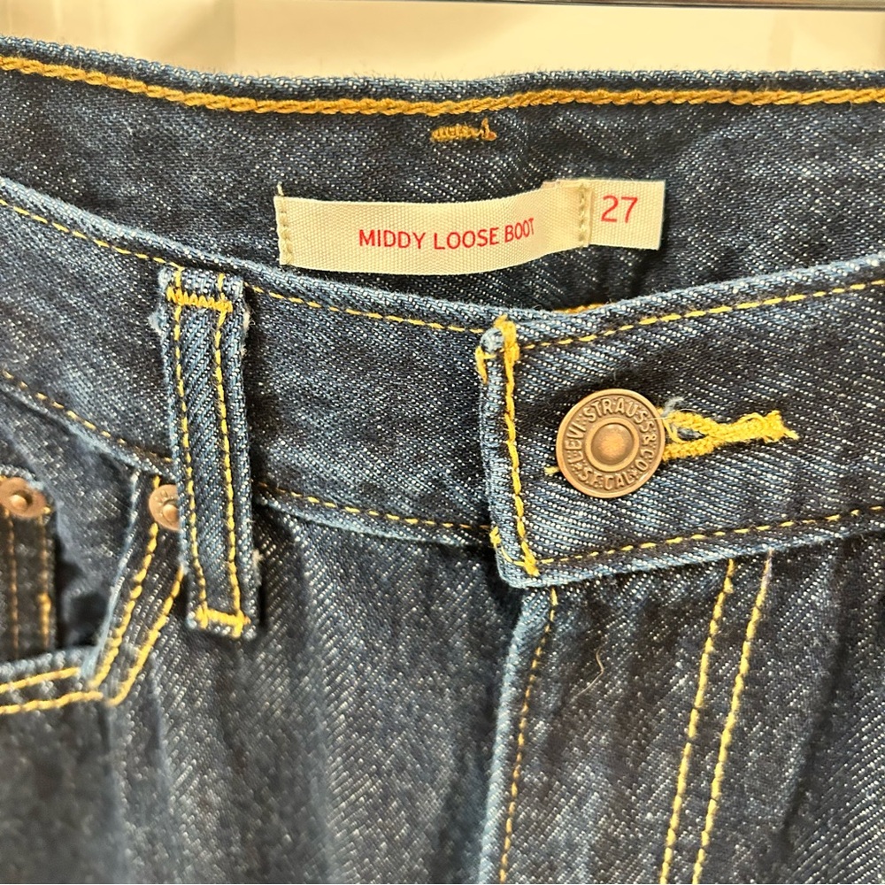 Levi's Women's Deep Blue Middy Loose Boot Bootcut Jeans Sz 27 Dark - Picture 7 of 13